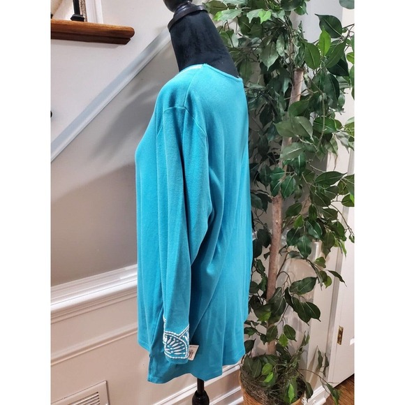 JM Collection Women's Blue Cotton V-Neck Long Sleeve Casual Top Blouse X-Large - Picture 7 of 14